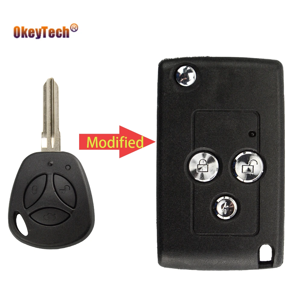 

OkeyTech Modified Flip Folding Remote Control Car Key Case Shell For LADA Priora Niva Vaz Granta Samara 2108 XRay Sedan 3 Button