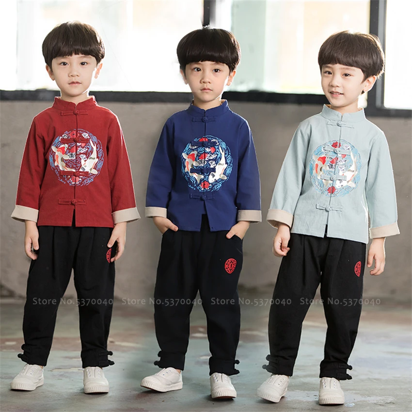 Детский Китайский традиционный костюм Тан топ ханьфу для маленьких мальчиков
