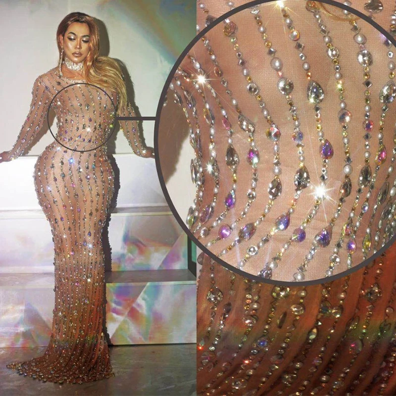 Sexy Lady Shining Evening Dress Stage Costume Pearl Rhinestones Transparent Mesh Long Dress Birthday Party Celebrate Dresses
Sexy Lady Shining Evening Dress Stage Costume Pearl Rhinestones Transparent Mesh Long Dress Birthday Party Celebrate Dresses