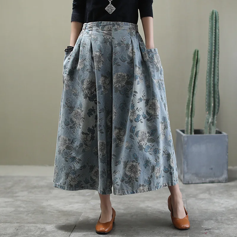 Women Casual Denim Pants Spring Streetwear Vintage Floral Print Elastic High Waist Wide Leg Mom Jeans Plus Size Cropped Trousers
Women Casual Denim Pants Spring Streetwear Vintage Floral Print Elastic High Waist Wide Leg Mom Jeans Plus Size Cropped Trousers