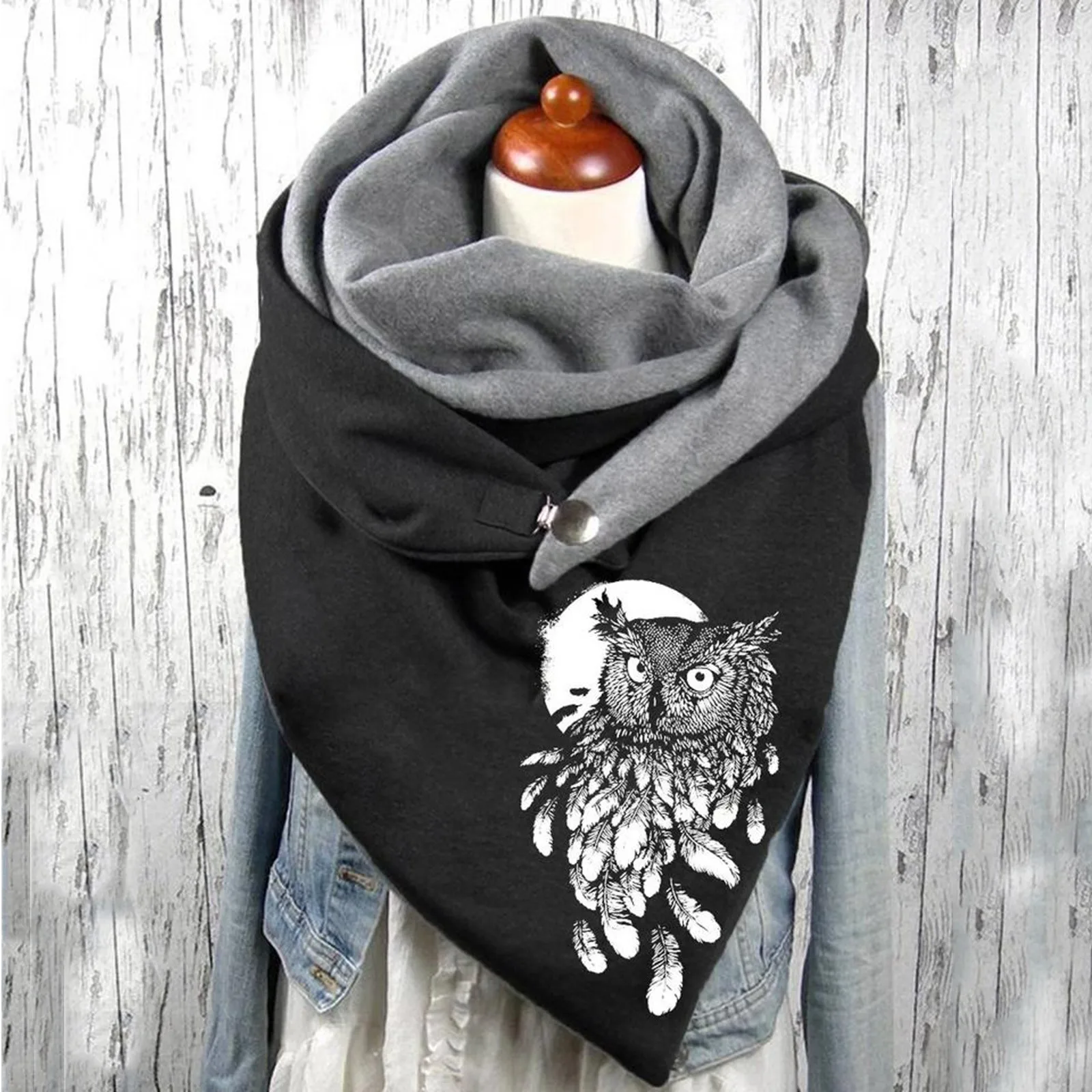 

Зимний шарф для женщин, мягкий шарф на пуговицах с принтом милой совы, женские шарфы, функциональные Теплые повседневные шарфы, шали, Прямая ...
