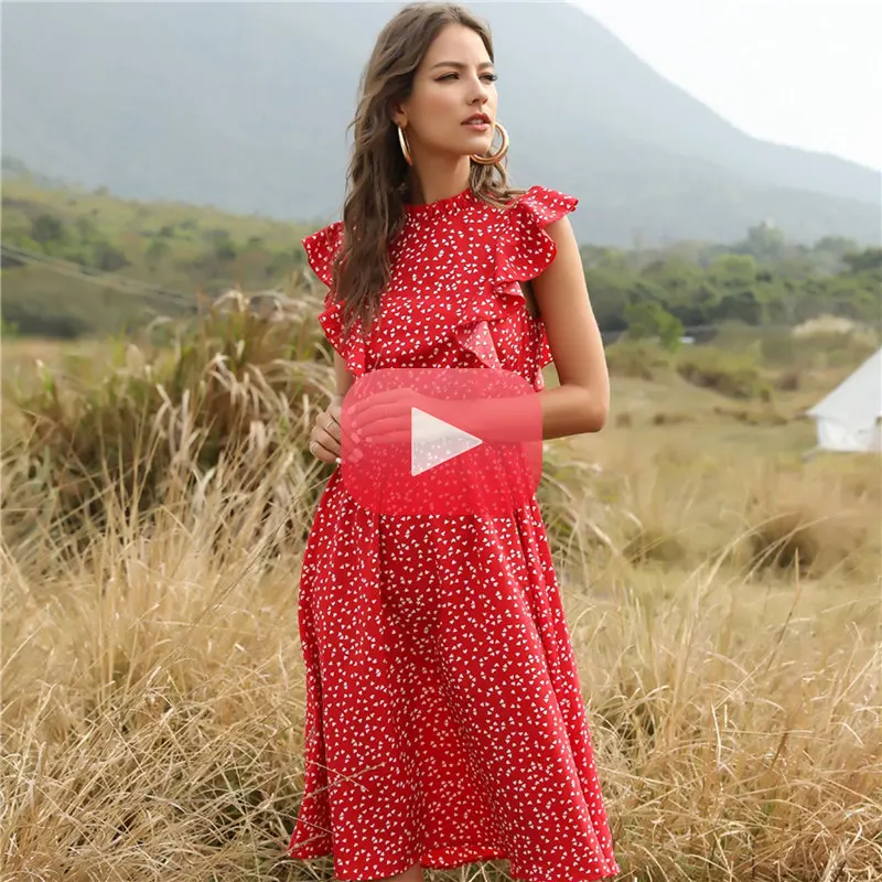 New Summer Dot Print Dress Women Casual Butterfly Sleeve Ruffles Medium Long Chiffon Dress
New Summer Dot Print Dress Women Casual Butterfly Sleeve Ruffles Medium Long Chiffon Dress