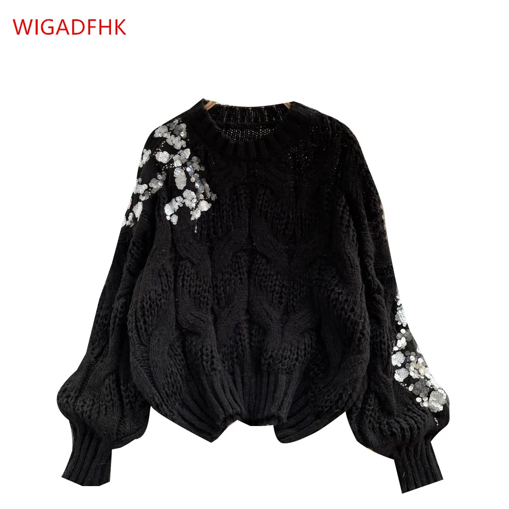 2021 Women's Floral Knitted Sequin Sweater Loose O-neck Sequin Beaded Pullover Sweater Warm Winter Thick Black Top
2021 Women's Floral Knitted Sequin Sweater Loose O-neck Sequin Beaded Pullover Sweater Warm Winter Thick Black Top