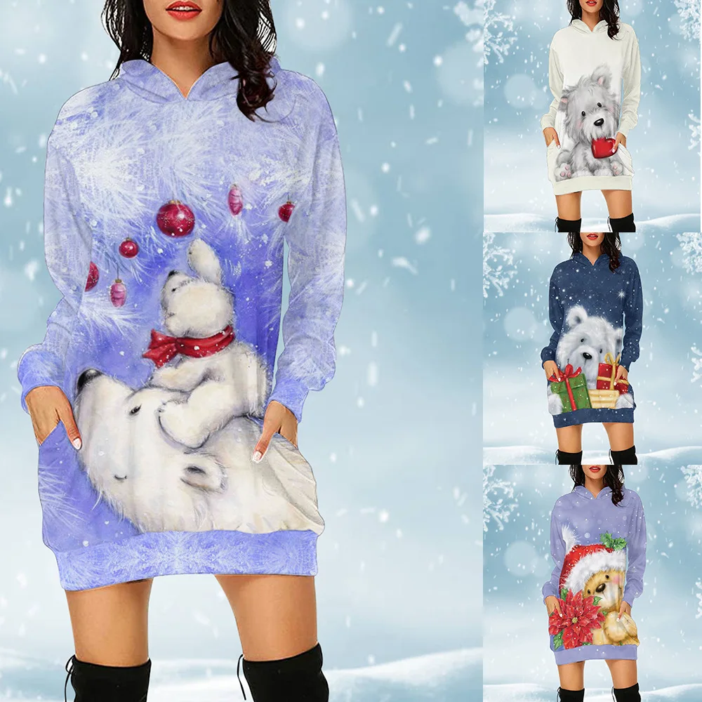 2021 Autumn Winter Casual Deer Print Dresses for Women Fashion Hooded Long Sleeve Christmas Mini Dress Women Christmas Gift
2021 Autumn Winter Casual Deer Print Dresses for Women Fashion Hooded Long Sleeve Christmas Mini Dress Women Christmas Gift