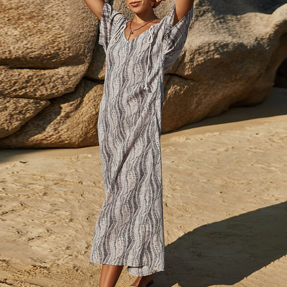 Western Style Casual Sandy Beach Women's Dress Summer Loose Temperament Retro Stripe Printing Split Fork V-neck Summer
Western Style Casual Sandy Beach Women's Dress Summer Loose Temperament Retro Stripe Printing Split Fork V-neck Summer