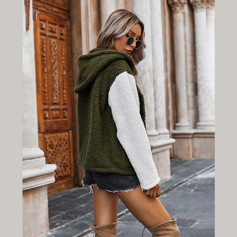 Winter Warm Hooded Coat 2020 Women Thick Fluffy Plush Color Block Outwear Cardigan Long Sleeve Button Down Jacket with Pocket
Winter Warm Hooded Coat 2020 Women Thick Fluffy Plush Color Block Outwear Cardigan Long Sleeve Button Down Jacket with Pocket