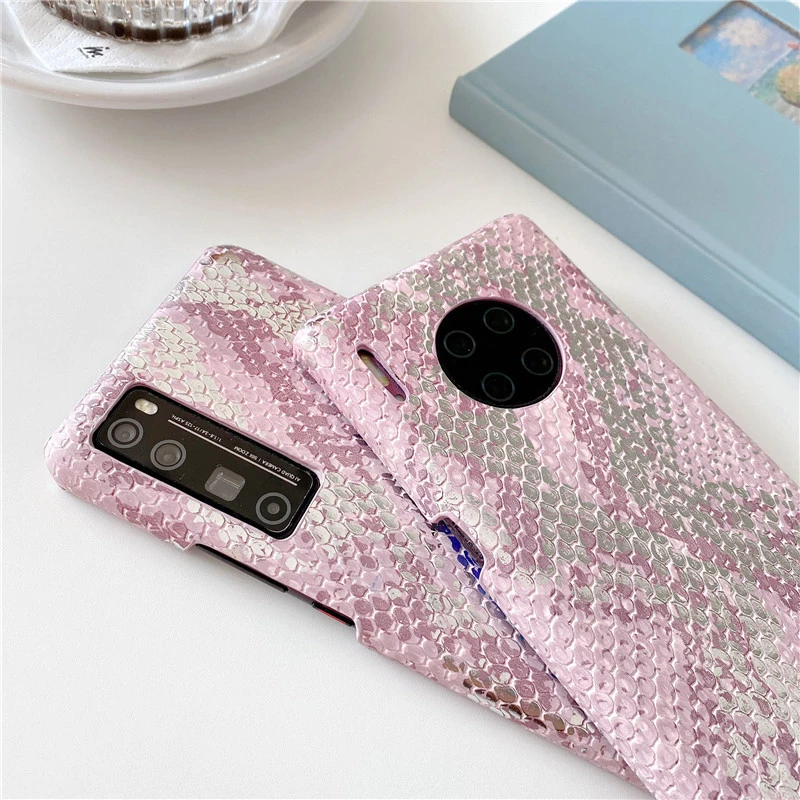 

Symphony Pink Snakeskin Pattern Case for Huawei Mate 30 Pro Cover Half-pack Hard Shell for P40 P30 Pro Nova 5 6 7 Pro Mate 30