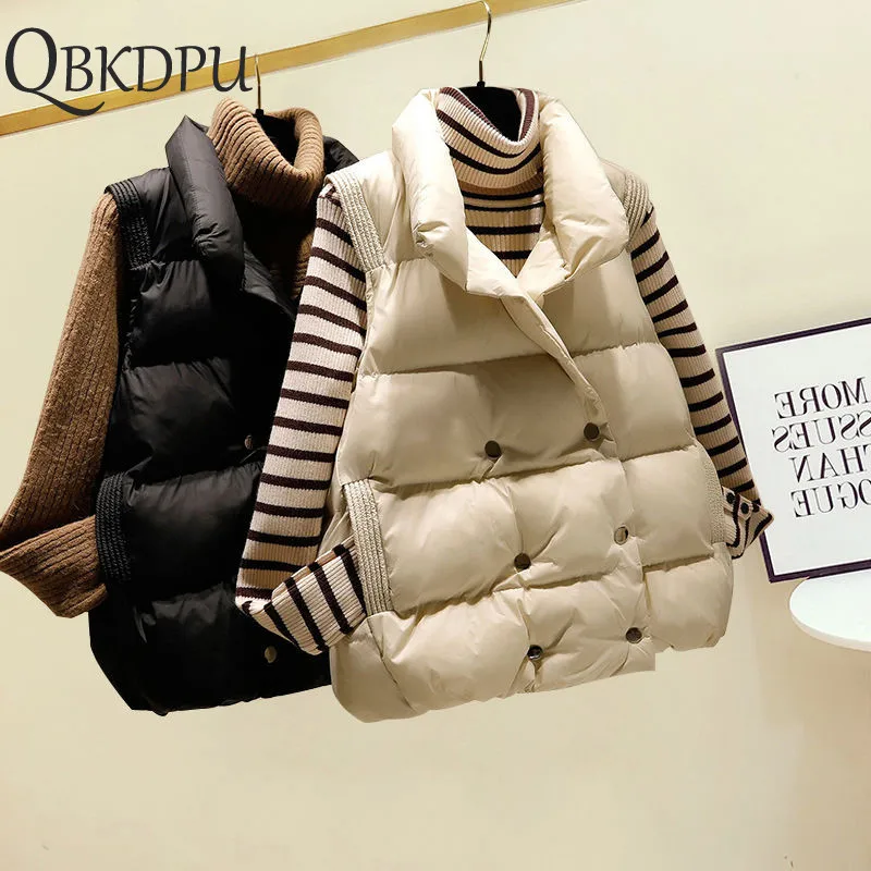 Plus Size Cotton Coat Outwear Winter Vest Thicken Keep Warm Turn-down Collar Solid Cold Season Women's Clothing | Женская одежда