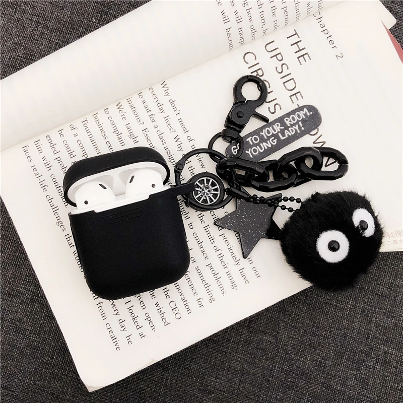 Черный силиконовый чехол с кольцом для ключей Totoro Apple airpods аксессуары Bluetooth