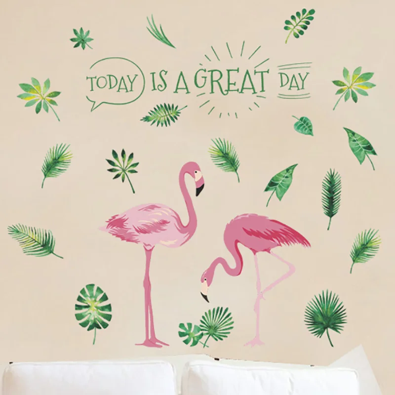 

Coloful Flamingo Flower wall Stickers Home Decor Living Room Bedroom Cartoon Animal Wall Decal Pvc Mural Art Diy Poster