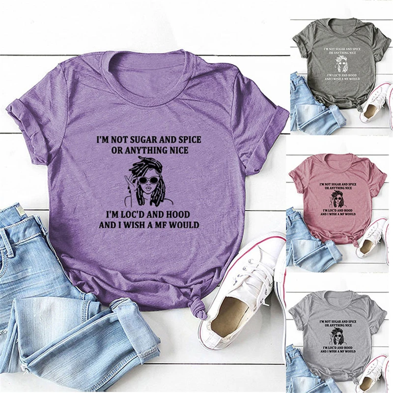 Summer Women's Letter Short Sleeve Print Loose Personality Ladies T-shirt I'M NOT SUGAR AND SPICEOR ANYTHING NICE 
Summer Women's Letter Short Sleeve Print Loose Personality Ladies T-shirt I'M NOT SUGAR AND SPICEOR ANYTHING NICE