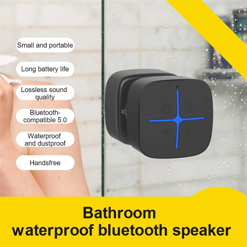 Портативная беспроводная колонка с Bluetooth 5.0, водонепроницаемая, с объемным звуком и функцией громкой связи для ванной комнаты и офиса.