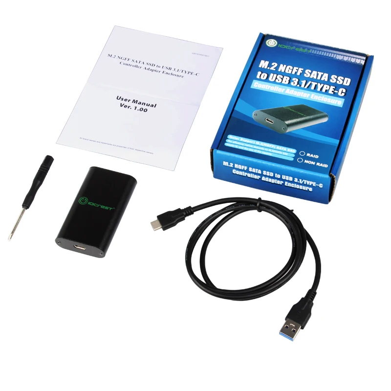 M.2 to USB3.1 Type-C Converter Adapter NGFF SATA SSD to USB 3.1 Controller External HDD Enclosure Box
M.2 to USB3.1 Type-C Converter Adapter NGFF SATA SSD to USB 3.1 Controller External HDD Enclosure Box
