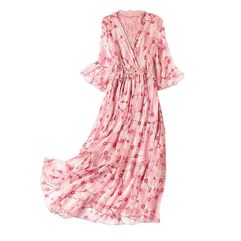 2021 High waist midi skirt silk hedging mulberry silk smooth temperament commuter printing pink lace stitching dress women
2021 High waist midi skirt silk hedging mulberry silk smooth temperament commuter printing pink lace stitching dress women