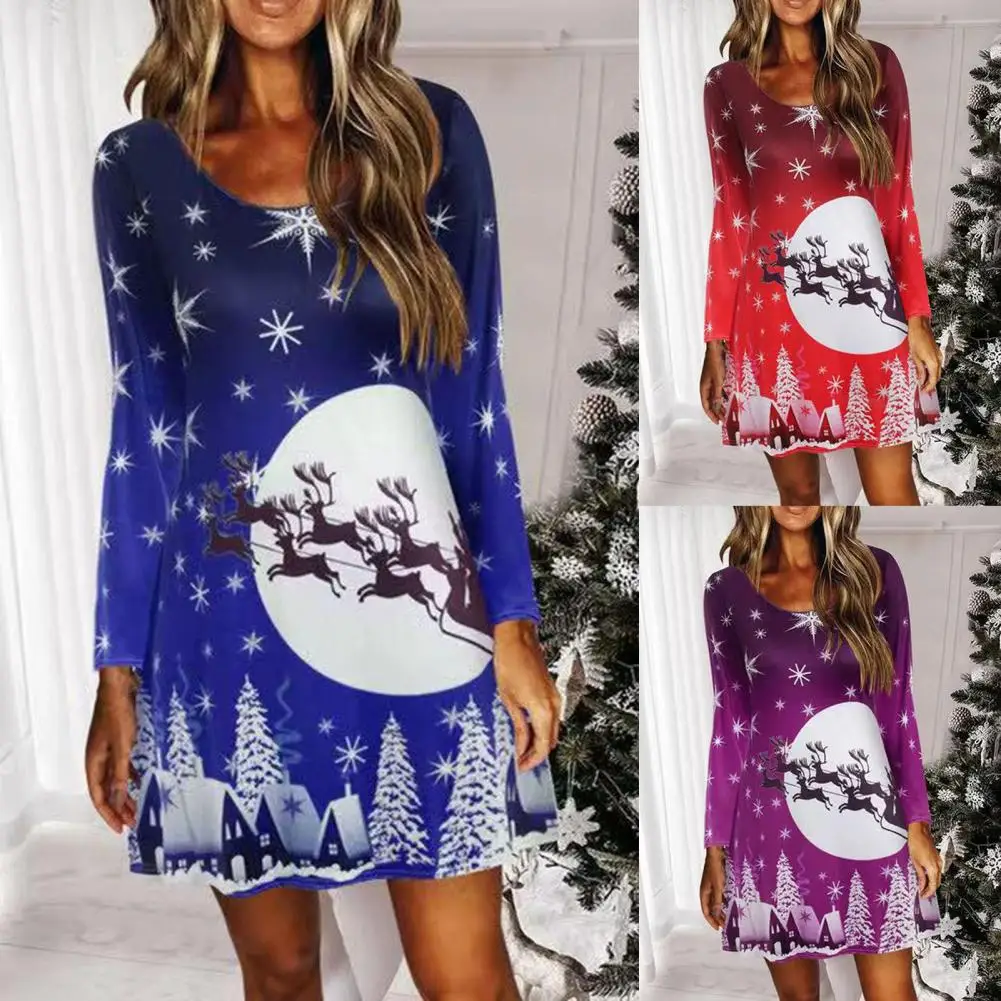 Elegant Women Mini Dresses O-Neck Long Sleeve Breathable Star Elk Print Christmas Festive Party Loose Dress Female Clothing Home
Elegant Women Mini Dresses O-Neck Long Sleeve Breathable Star Elk Print Christmas Festive Party Loose Dress Female Clothing Home
