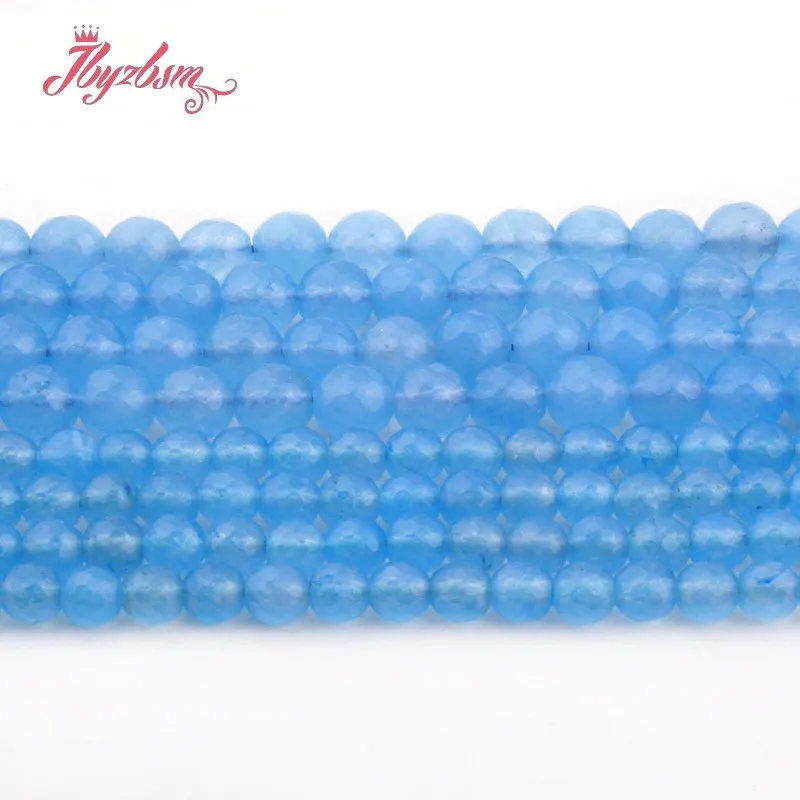 

4/6/8/10mm Skyblue Jades Round Faceted Stone Beads Loose Spacer For DIY Necklace Bracelets Earring Jewelry Making Strand 15"