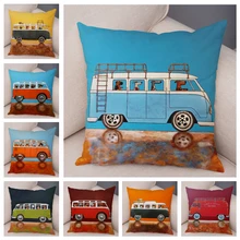 Colorful Cartoon Driving Bus Dog Cushion Cover Decor Cute Pet Dalmatian Pillowcase Soft Plush Pillow Case for Sofa Home Car