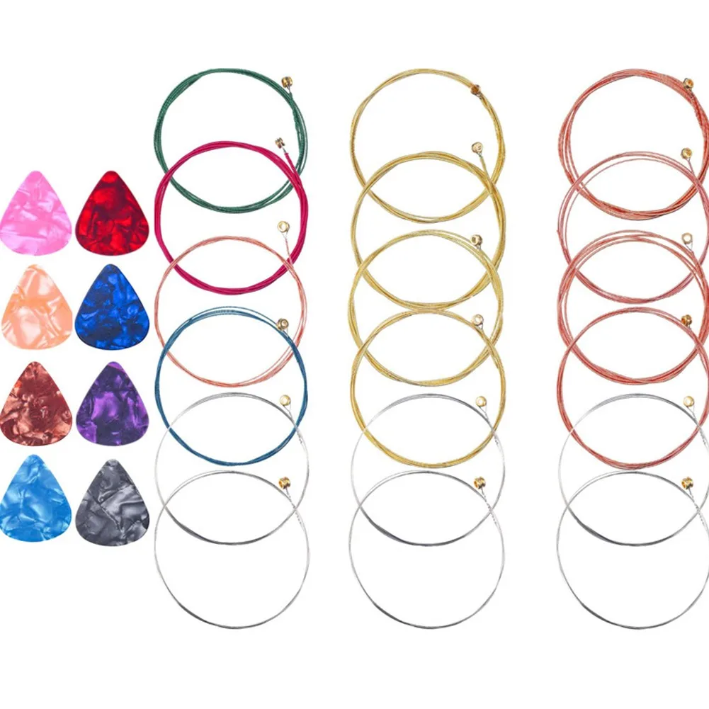 90 Cm/ 35.4 Inch Three Sets Of Guitar Strings Plus Eight 0.46mm Guitar Picks Multicolor Combination Suits Cheap Accessories
90 Cm/ 35.4 Inch Three Sets Of Guitar Strings Plus Eight 0.46mm Guitar Picks Multicolor Combination Suits Cheap Accessories