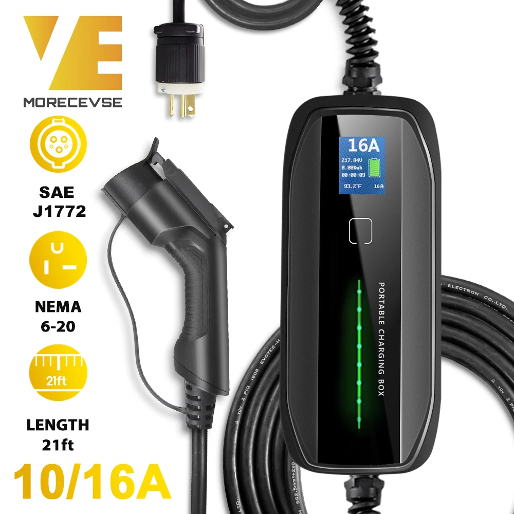 EV зарядное устройство 10/16A 3 6 кВт NEMA6 20 5 м (21 фут) Уровень 2 Портативный EVSE 220 В