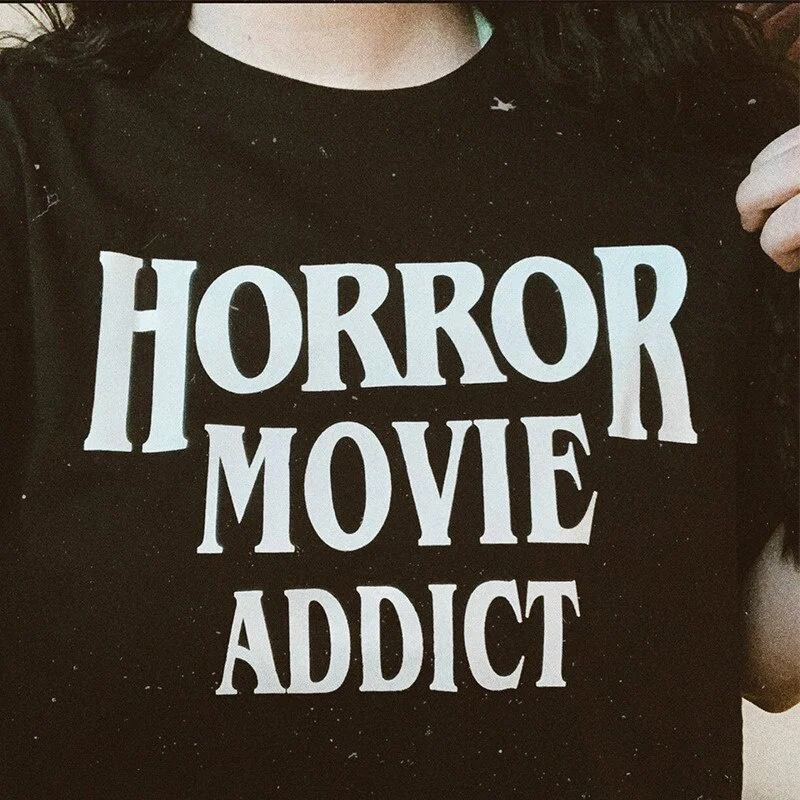 VIP HJN Horror Movie Addict Letters Print Humor Tee Shirt Female Black Short Sleeve Summer Cotton Tops Horror Moive Addict Shirt
VIP HJN Horror Movie Addict Letters Print Humor Tee Shirt Female Black Short Sleeve Summer Cotton Tops Horror Moive Addict Shirt