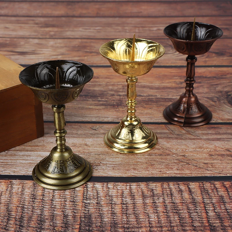 

2PCS/LOT Metal Votive Candlestick Lotus Retro Candle Holders for Daily Pray Buddha Candelabra Butter Lamp Holder Buddhist 2021