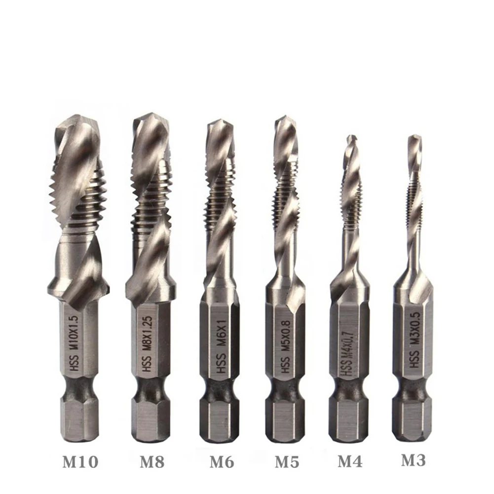 6 pcs 1/4 Inch simple Hexagon Handle Compound Tap Drill Bit High-speed Steel Combination Drill Tap Bit Set Screw tool set
6 pcs 1/4 Inch simple Hexagon Handle Compound Tap Drill Bit High-speed Steel Combination Drill Tap Bit Set Screw tool set