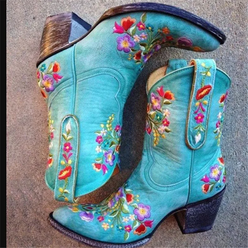 Women Mid Calf Western Cowboy Short Boots Classic PU Leather Flower Embroidery Pointed Toe Ladies Motorcycle Boots Botas Mujer
Women Mid Calf Western Cowboy Short Boots Classic PU Leather Flower Embroidery Pointed Toe Ladies Motorcycle Boots Botas Mujer