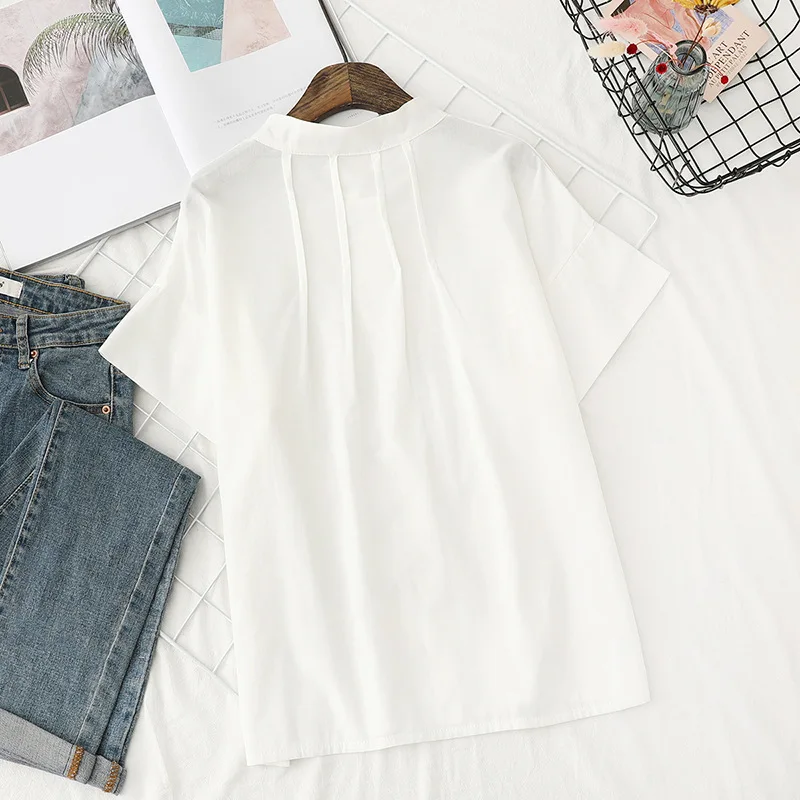Hsa 2021 New Summer Solid Color White Blouse Tops Stand Collar Short Sleeve Korean Style Summer Blusas Mujer tunique femme Blusa
Hsa 2021 New Summer Solid Color White Blouse Tops Stand Collar Short Sleeve Korean Style Summer Blusas Mujer tunique femme Blusa