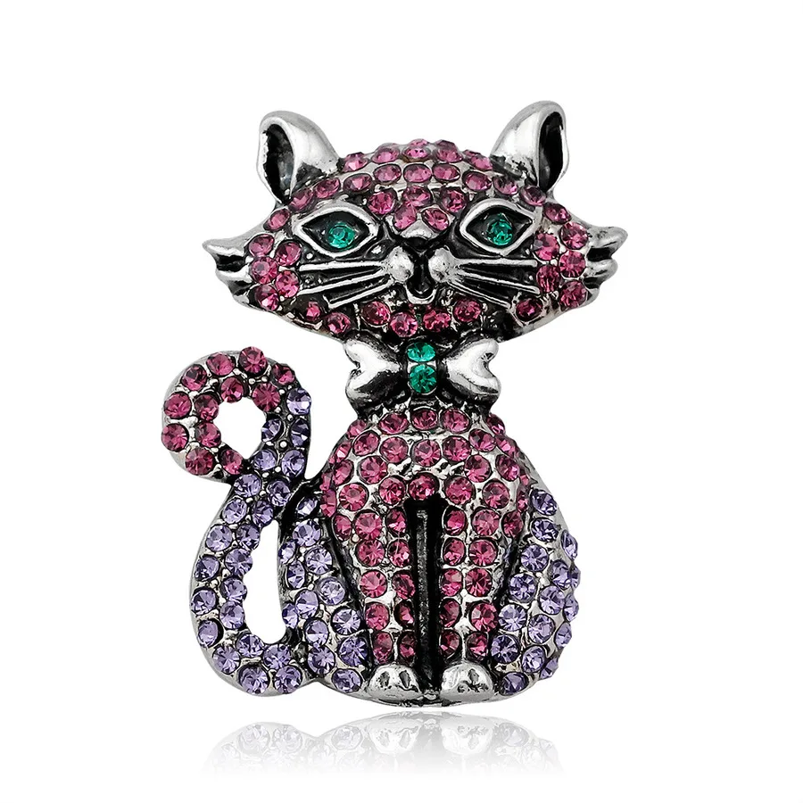 Корейская винтажная Изысканная брошь в виде Милого Розового кота со стразами