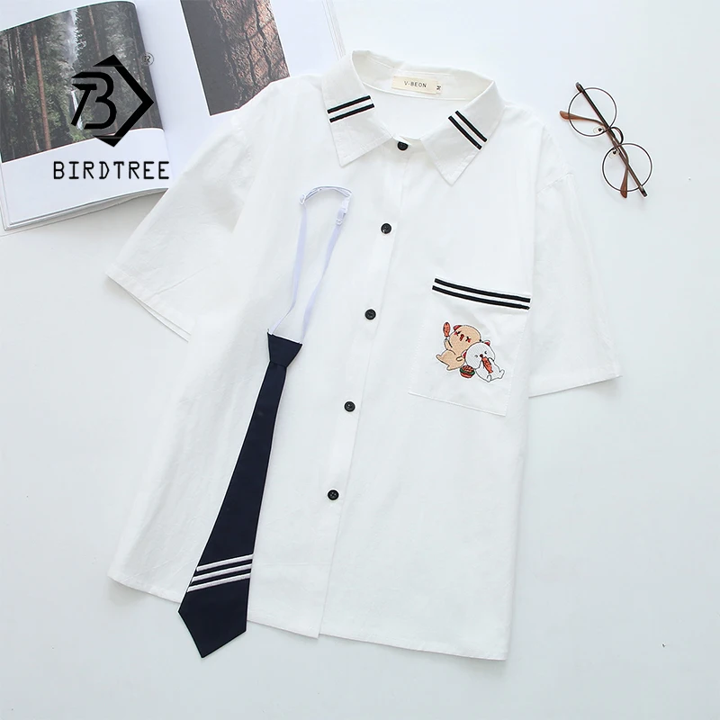 Summer New Women Cotton Short Sleeve White Shirt With Tie Embroidery Pockets Button Up Blouse Casual Sweet Japanese JK Tops T158
Summer New Women Cotton Short Sleeve White Shirt With Tie Embroidery Pockets Button Up Blouse Casual Sweet Japanese JK Tops T158