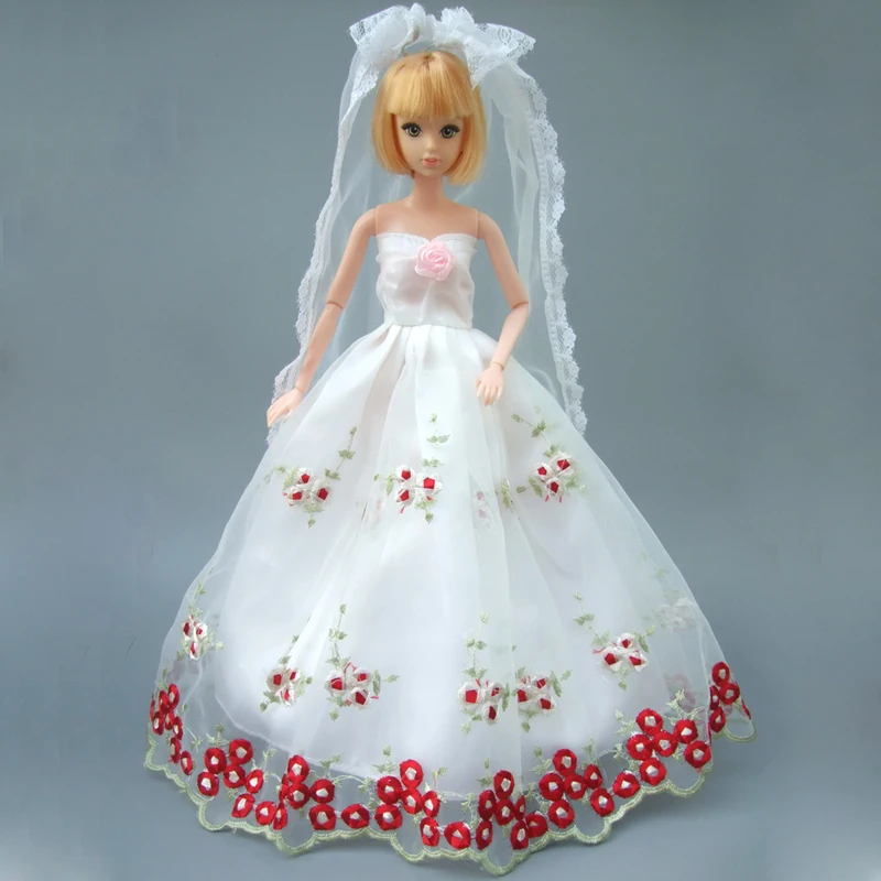 Фото Бесплатная доставка фиолетовое свадебное платье delux с вуалью для куклы Барби