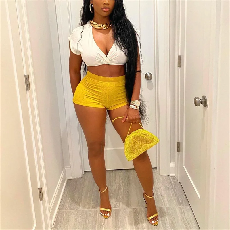 2Pcs Trendy Tracksuit for Women Summer Streetwear Solid Color V-Neck Short Sleeve T-Shirt + High-Waist Shorts Set for Girls 
2Pcs Trendy Tracksuit for Women Summer Streetwear Solid Color V-Neck Short Sleeve T-Shirt + High-Waist Shorts Set for Girls