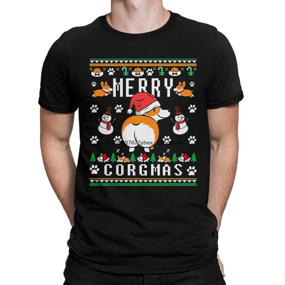 Рождественская футболка Merry Corgmas уродливая с собакой корги Рождественский свитер