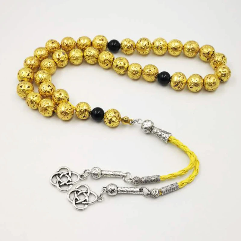 

Man's Tasbih Gold lava stone islamic accessories misbaha natural stone rosary Muslim 33 66 99 prayer beads