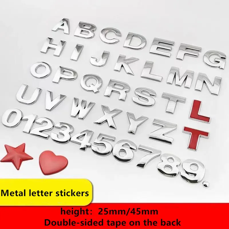 3D Metal 45mm 25mm DIY Letters Alphabet Emblem Numbers Chrome Labeling Car Sticker Digital Badge Car Accessories Motorcycle
3D Metal 45mm 25mm DIY Letters Alphabet Emblem Numbers Chrome Labeling Car Sticker Digital Badge Car Accessories Motorcycle