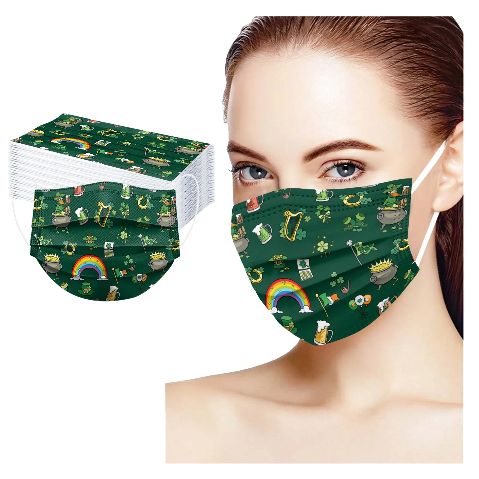 

mscara masque Headband 50PCS Adult St. Patrick' Day Disposable Face Mask 3 Ply Earloop Anti-PM2.5 Masks Mascarillas