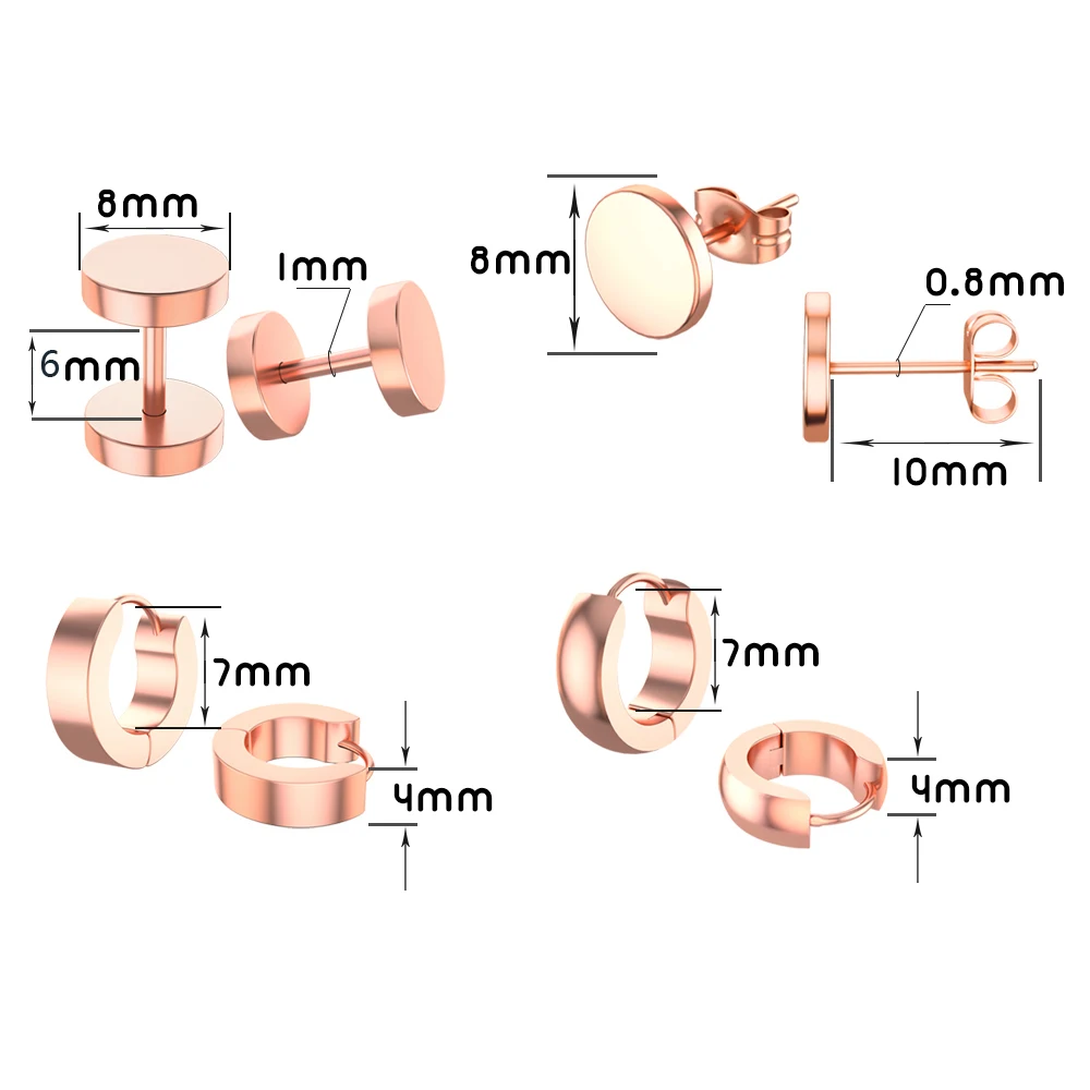 4 пары 1 комплект унисекс Черные Стальные заглушки на гвоздики круглые серьги