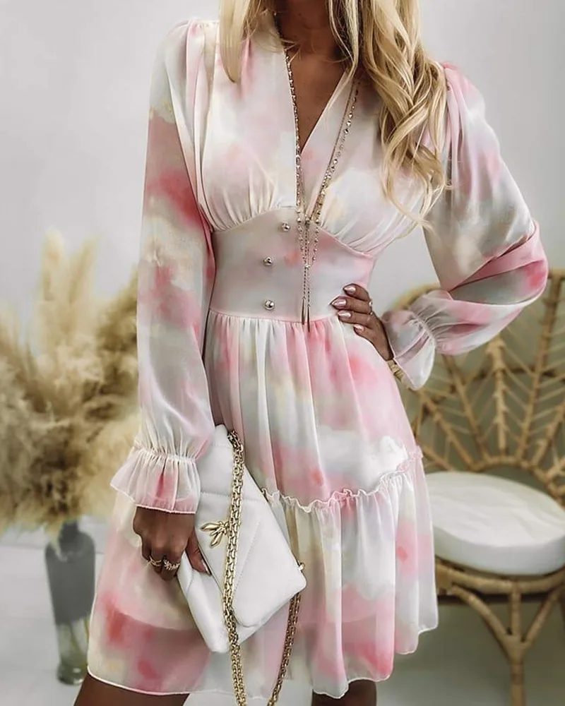 Fashion Vintage Tie Dyed Deep V Neck Bubble Sleeve Dress for Women Casual High Waist Sweet and Elegant Daily Date Dresses 2021
Fashion Vintage Tie Dyed Deep V Neck Bubble Sleeve Dress for Women Casual High Waist Sweet and Elegant Daily Date Dresses 2021