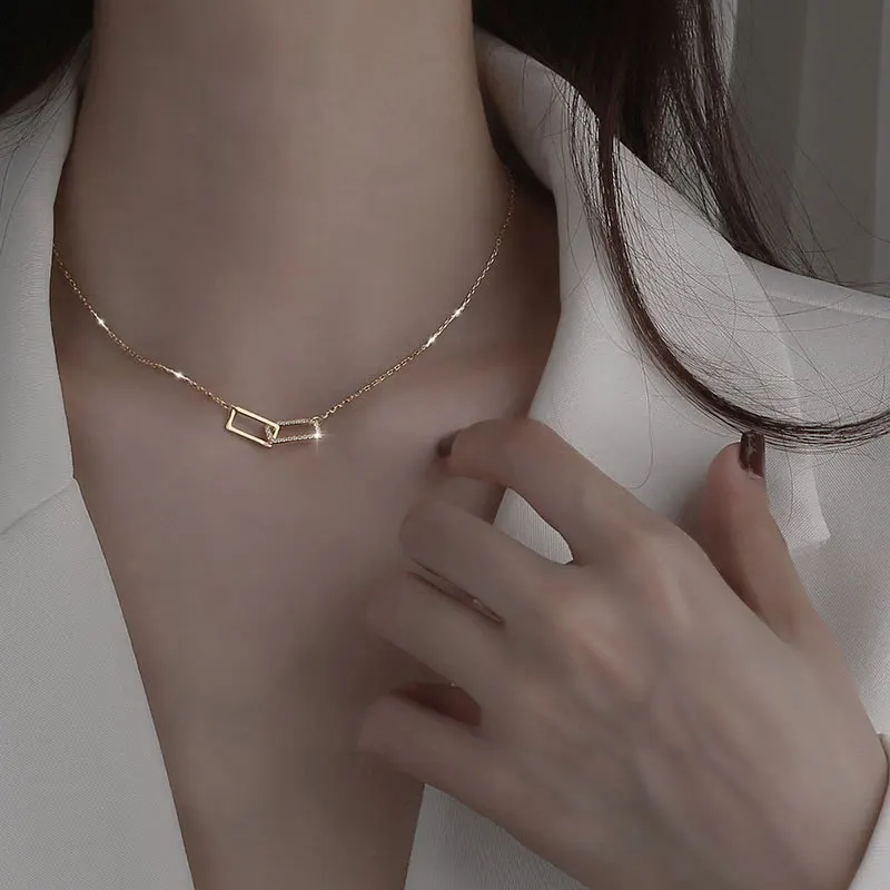 925 Sterling Silver Geometric Square Double Ring Necklace for Women Simple Clavicle Chain Party Necklaces Dropshipping
925 Sterling Silver Geometric Square Double Ring Necklace for Women Simple Clavicle Chain Party Necklaces Dropshipping