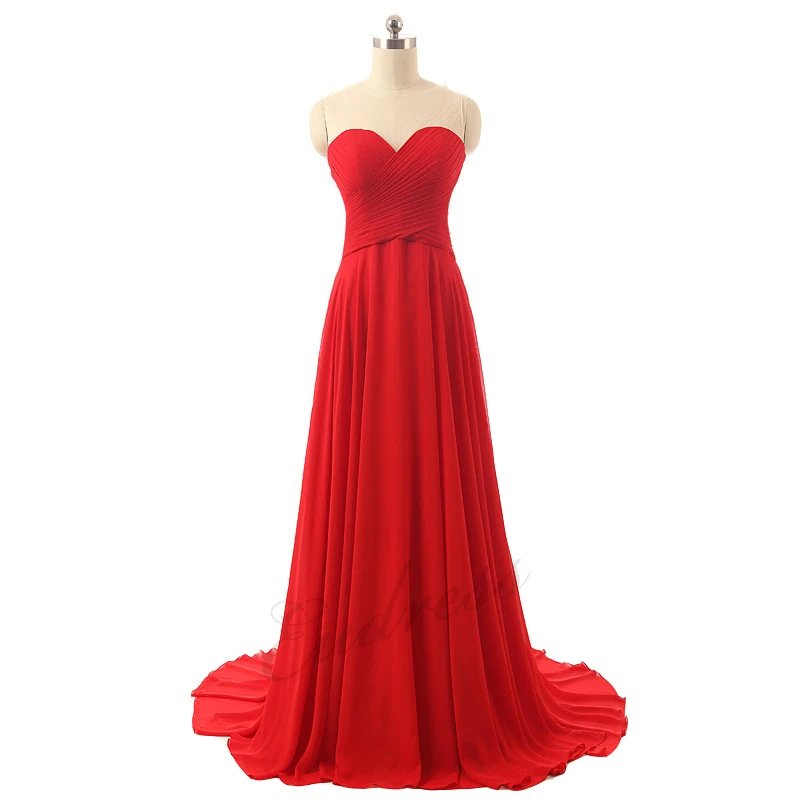 Elegant Sleeveless A Line Chiffon Lace sequin Long Prom Dresses 2019 Robe De Soiree Manche Longue Red Blackless Dress | Свадьбы и
