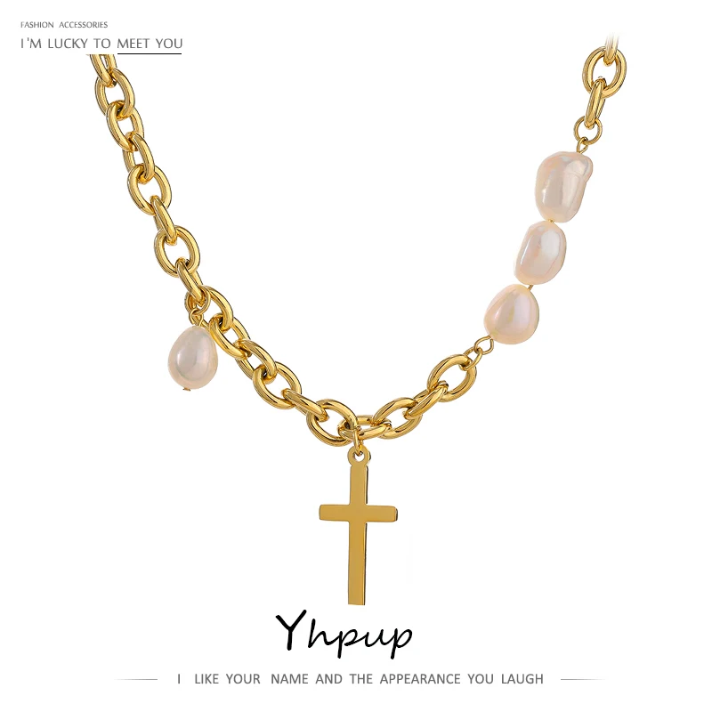 Yhpup Trendy Stainless Steel Cross Pendant Necklace Luxury Natural Pearl Metal Collar Necklace Chain Jewelry Bijoux Femme Gift
Yhpup Trendy Stainless Steel Cross Pendant Necklace Luxury Natural Pearl Metal Collar Necklace Chain Jewelry Bijoux Femme Gift