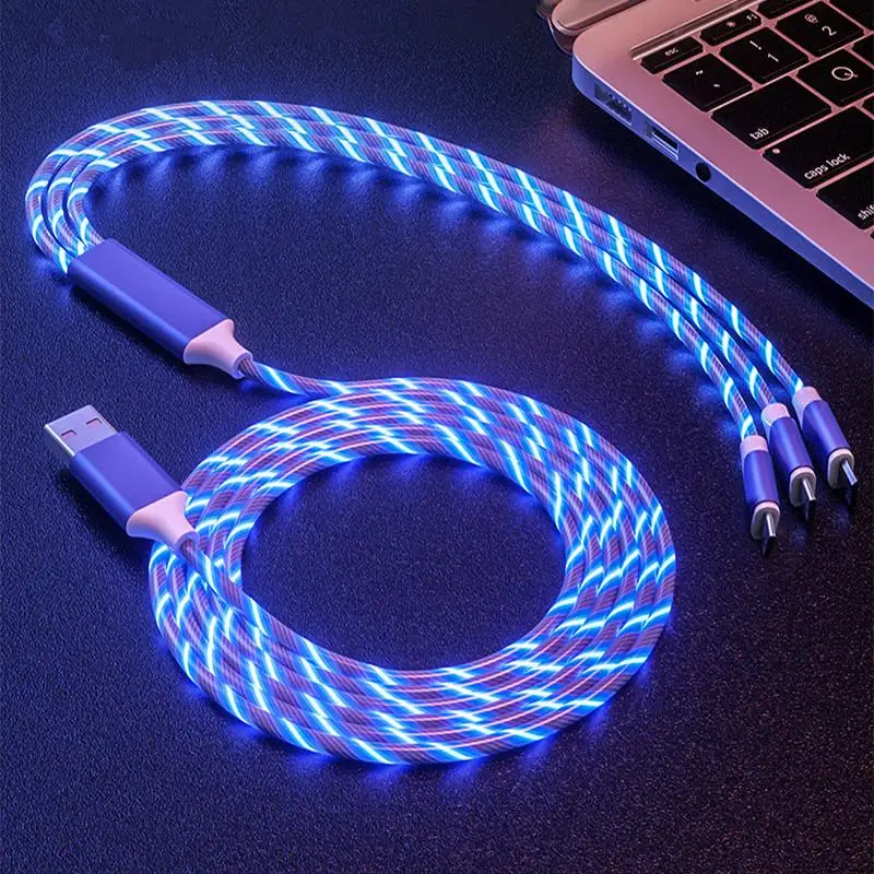 Usb кабели для быстрой зарядки телефонов микро Тип C 3 в 1 светодиодное светящееся