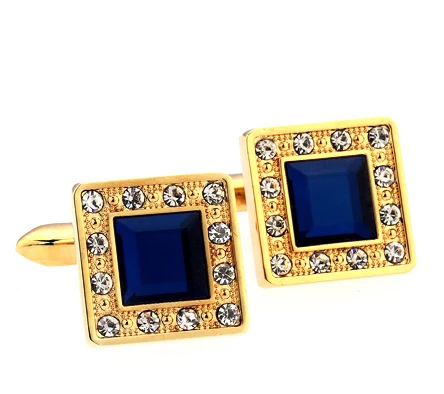 

Luxurious Square Design Classic Crystal Cufflinks Quality Brass Material Golden Color Cuff Links Wholesale & Retail