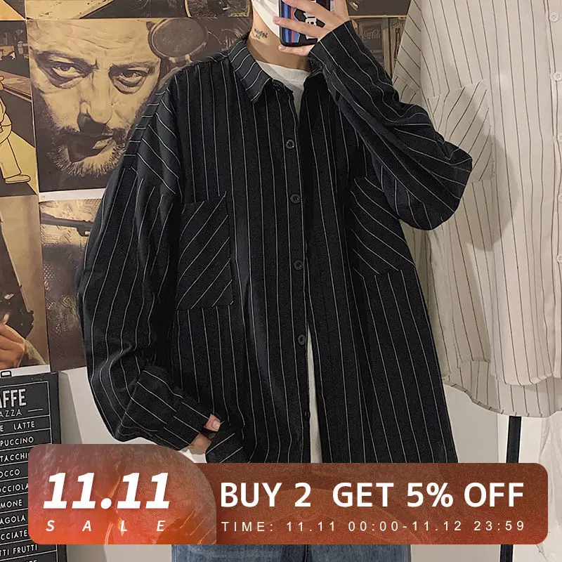 Black White Striped Men's Shirts 2021 Men Casual Long Sleeve Shirt Tops Streetwear Man Oversized Blouse
Black White Striped Men's Shirts 2021 Men Casual Long Sleeve Shirt Tops Streetwear Man Oversized Blouse