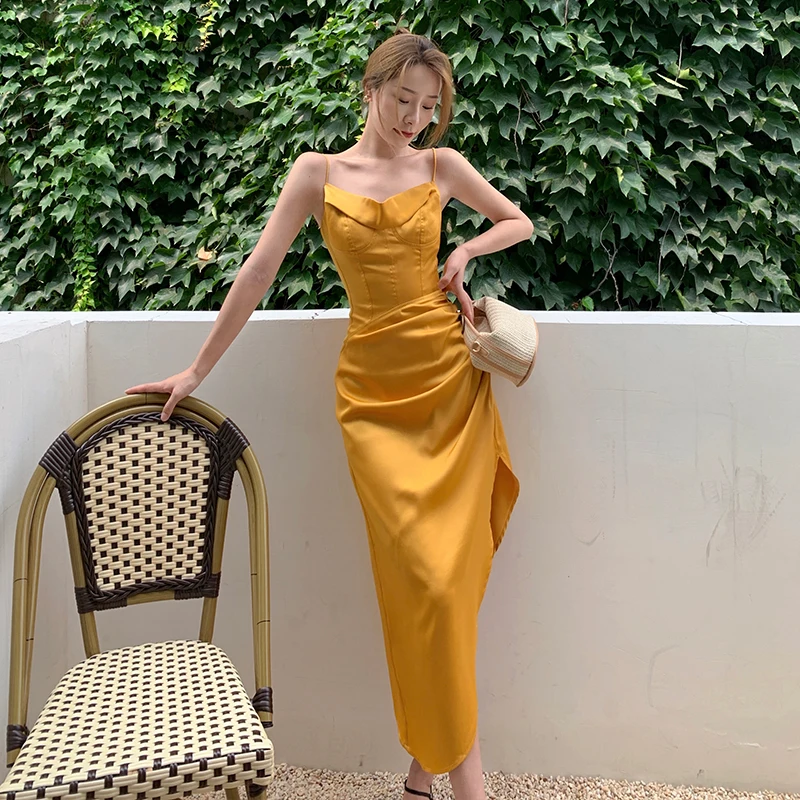 COIGARSAM Women Beach Dress Summer Backless Spaghetti Strap Strapless High Waist Yellow Dresses Traf Vestidos Robe
COIGARSAM Women Beach Dress Summer Backless Spaghetti Strap Strapless High Waist Yellow Dresses Traf Vestidos Robe