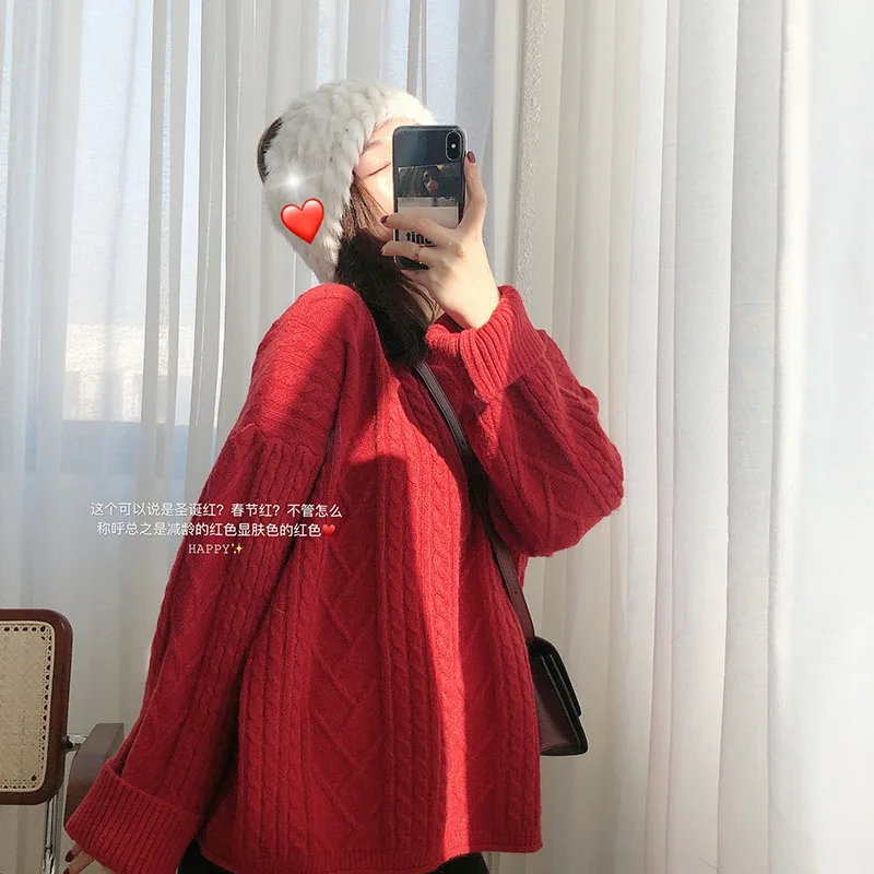 2021 winter new Christmas red twist long sleeve sweater women's Korean loose Pullover Top tide brand sweater women's new style
2021 winter new Christmas red twist long sleeve sweater women's Korean loose Pullover Top tide brand sweater women's new style
