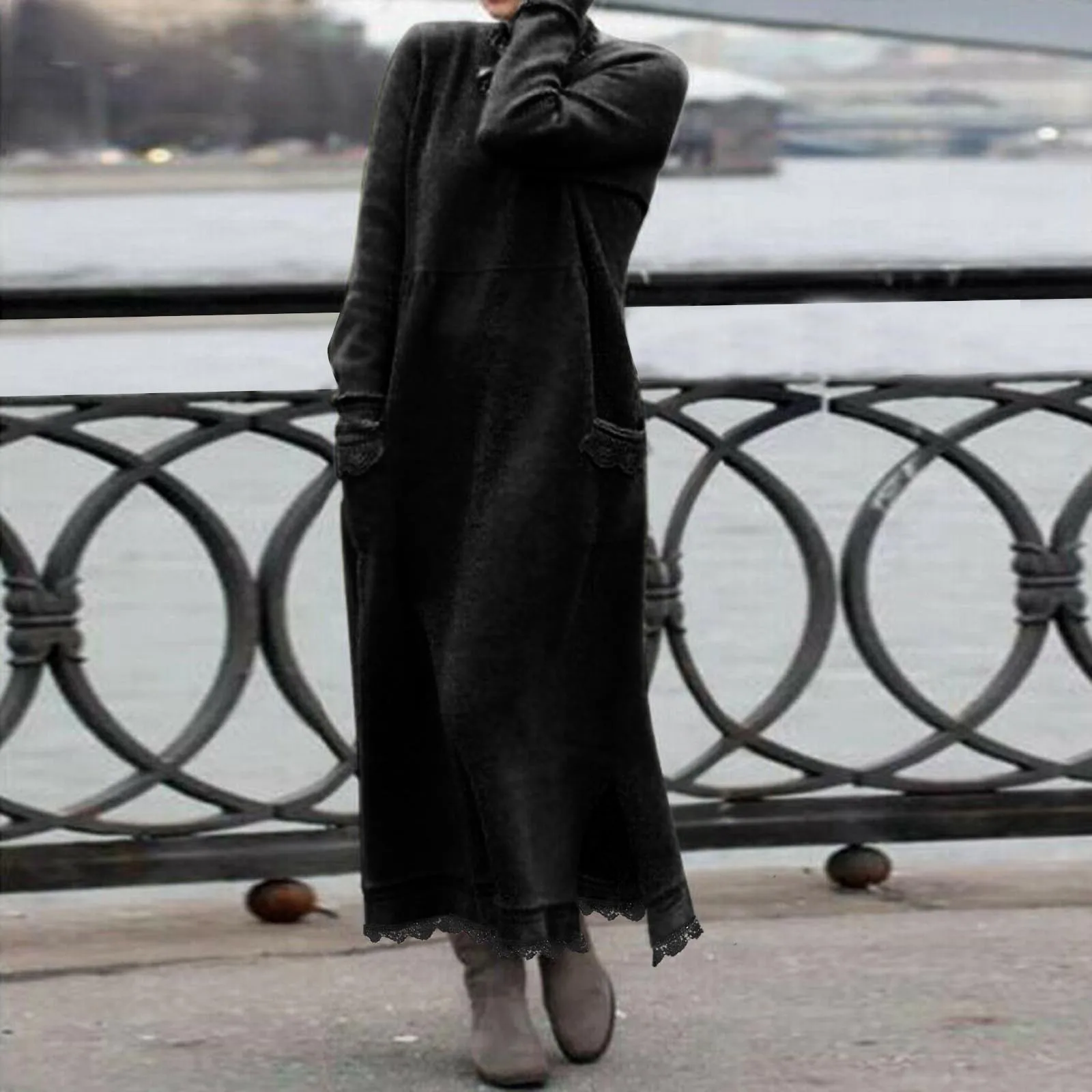 New Fashion Dresses Women Winter O Neck Solid Color Long Sleeve Lace Pocket Casual Party V-neck Pocket Plus Size Long Dress
New Fashion Dresses Women Winter O Neck Solid Color Long Sleeve Lace Pocket Casual Party V-neck Pocket Plus Size Long Dress