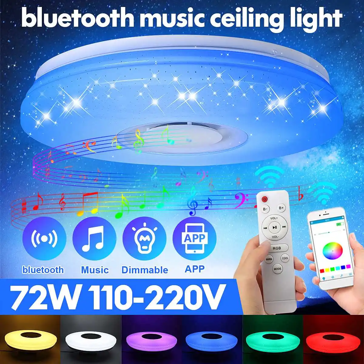 RGB музыкальный светодиодный потолочный светильник 72 Вт, лампа с утапливаемым креплением, Круглый Звездный светильник, музыка, bluetooth динамик,...
RGB музыкальный светодиодный потолочный светильник 72 Вт, лампа с утапливаемым креплением, Круглый Звездный светильник, музыка, bluetooth динамик,...