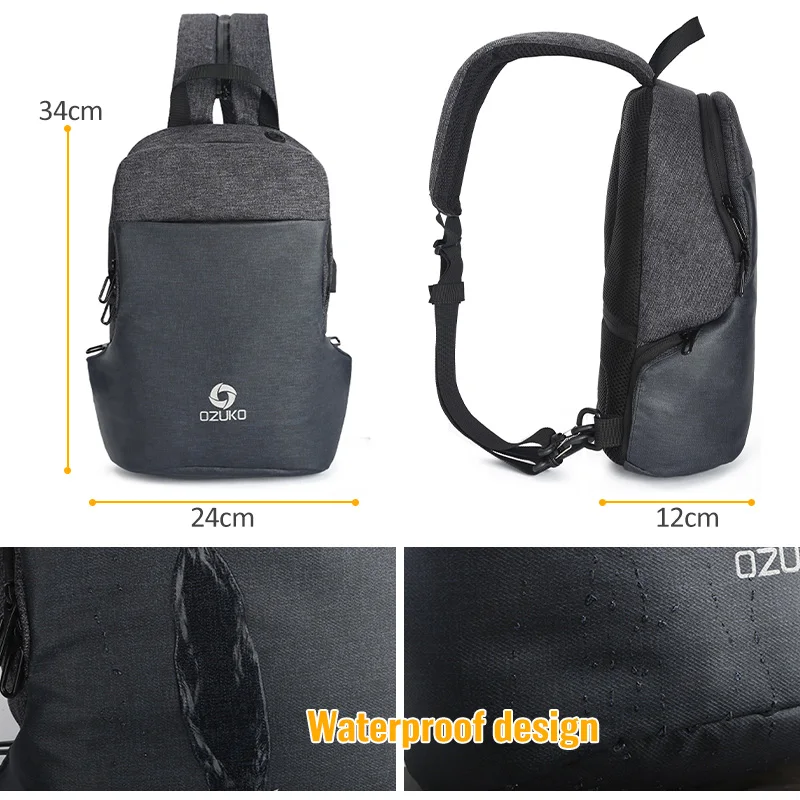 OZUKO Multifunction Men USB Chest Pack Fashion Crossbody Messenger Bag Male Water Resistant Shoulder Bags Travel Sling pack
OZUKO Multifunction Men USB Chest Pack Fashion Crossbody Messenger Bag Male Water Resistant Shoulder Bags Travel Sling pack
