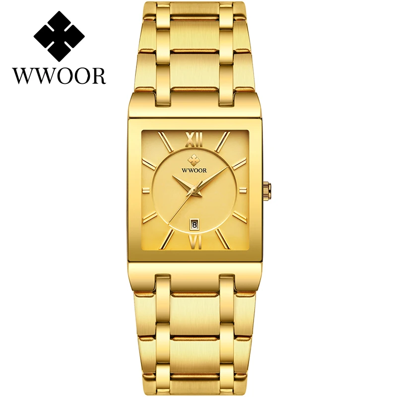 WWOOR золото полный Сталь часы Для мужчин s 2021 лучший бренд класса люкс Золотой